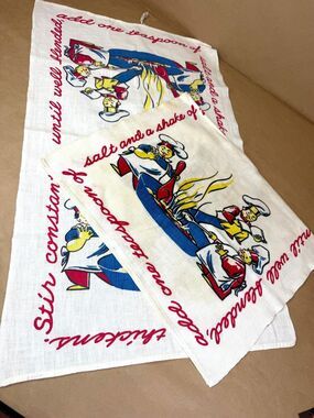 Vintage Startex Kitchen Towels Set of 2 Whimsical Little Chefs Mystery Thickens